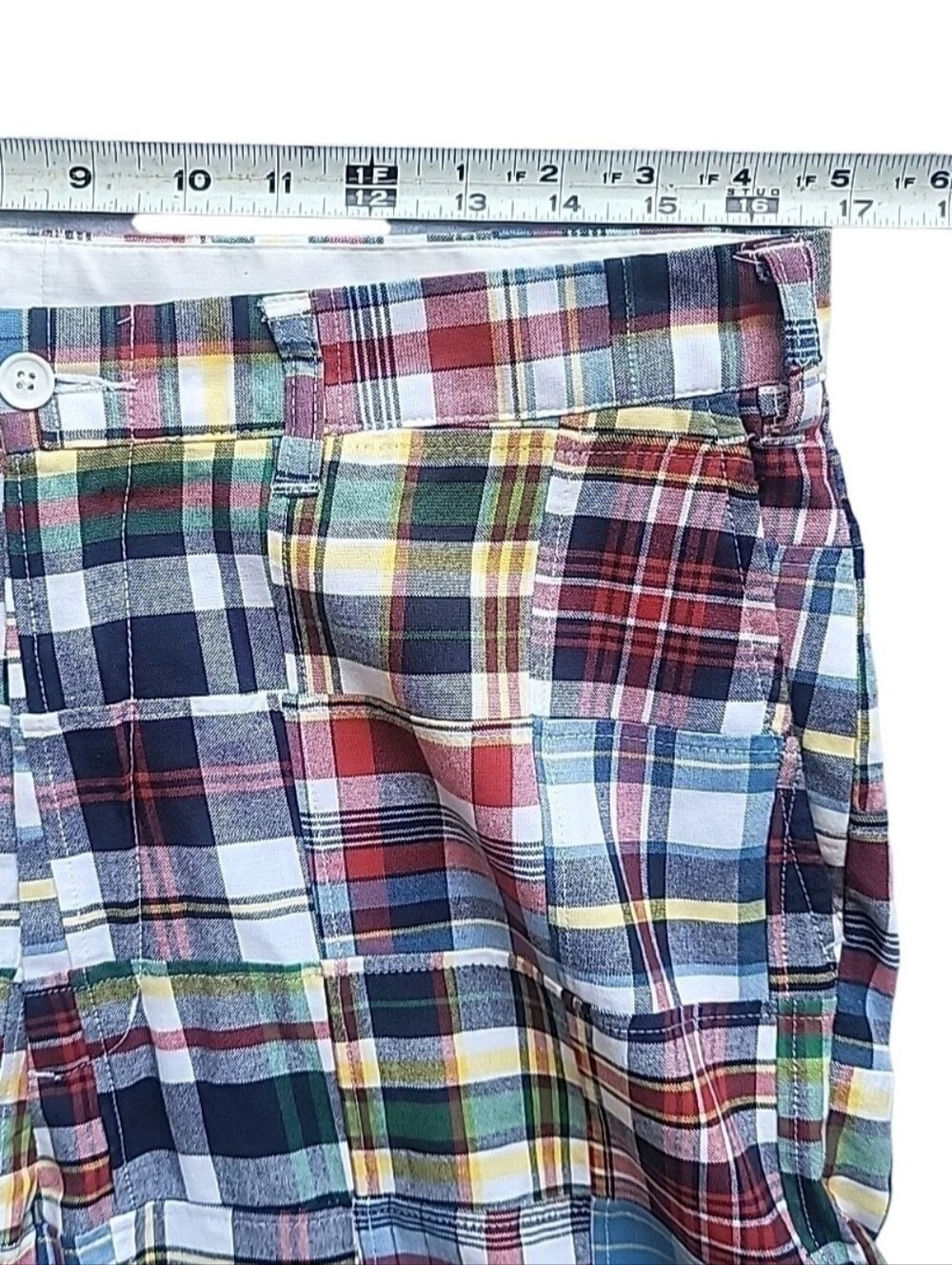 Castaway Nantucket Island Pants Mens 34 Multicolor Madras Plaid Patchwork Cotton - Picture 9 of 13
